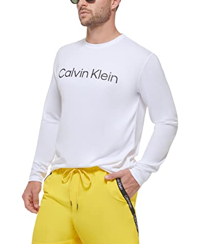 Calvin Klein Men's Standard Light Weight Quick Dry Long Sleeve 40+ UPF Protection, White, Medium