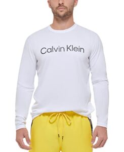 calvin klein men’s standard light weight quick dry long sleeve 40+ upf protection, white, medium