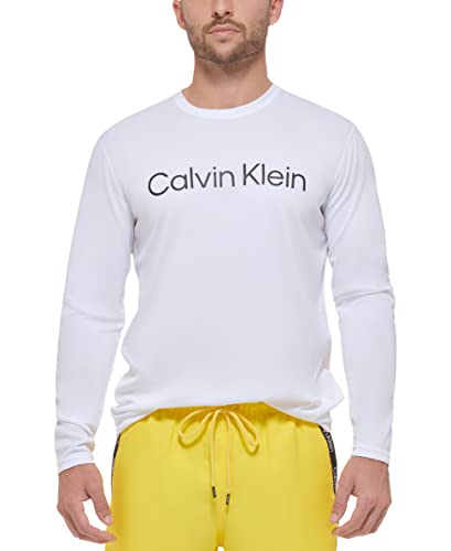 Calvin Klein Men's Standard Light Weight Quick Dry Long Sleeve 40+ UPF Protection, White, Medium