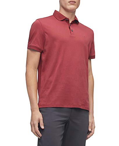 Calvin Klein Men's Solid Short Sleeve Liquid Touch Cotton Polo Shirt with UV Protection, Rosewood, Medium