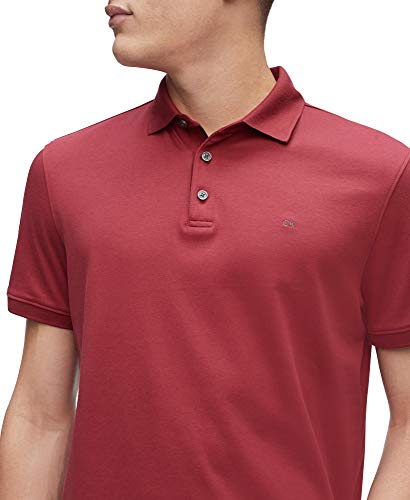 Calvin Klein Men's Solid Short Sleeve Liquid Touch Cotton Polo Shirt with UV Protection, Rosewood, Medium