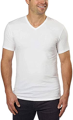 Calvin Klein Cotton Stretch V-Neck, Classic Fit T-Shirt, Men's (3-pack) (White or Black) (White, Large)