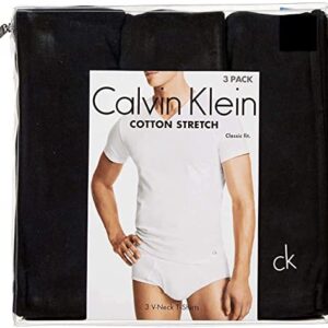 Calvin Klein Cotton Stretch V-Neck, Classic Fit T-Shirt, Men's (3-pack) (White or Black) (White, Large)