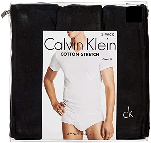 Calvin Klein Cotton Stretch V-Neck, Classic Fit T-Shirt, Men's (3-pack) (White or Black) (White, Large)