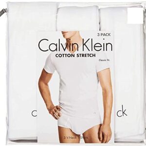 Calvin Klein Cotton Stretch V-Neck, Classic Fit T-Shirt, Men's (3-pack) (White or Black) (White, Large)