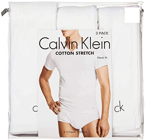 Calvin Klein Cotton Stretch V-Neck, Classic Fit T-Shirt, Men's (3-pack) (White or Black) (White, Large)