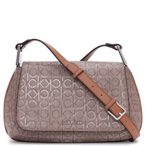 calvin klein charlie flap crossbody, almond/taupe/caramel