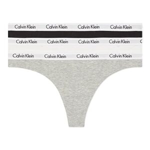 calvin klein women’s carousel logo cotton thong panty, black/white/grey heather, small