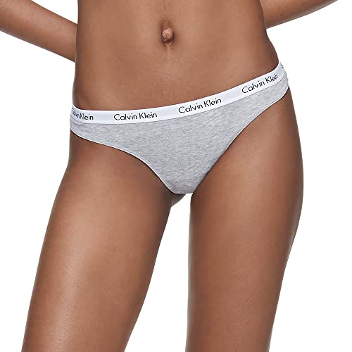 Calvin Klein Women's Carousel Logo Cotton Thong Panty, Black/White/Grey Heather, Small