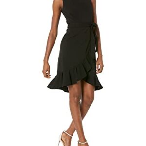 Calvin Klein Women's Sleeveless Cocktail Dress with Wrapping Flounce Hem, Black, 12