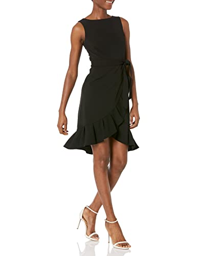 Calvin Klein Women's Sleeveless Cocktail Dress with Wrapping Flounce Hem, Black, 12