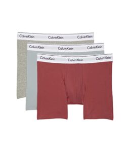 calvin klein men’s modern cotton stretch 3-pack boxer brief, grey heather, silver springs, raspberry blush, medium