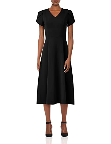 Calvin Klein Women's Tulip Sleeve A-Line Midi Dress, Black, 14