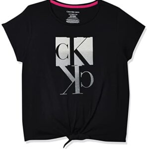 Calvin Klein Girls' Short Sleeve Tie Front Knot Graphic T-Shirt, Black Gradient, 8-10