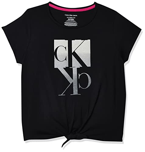 Calvin Klein Girls' Short Sleeve Tie Front Knot Graphic T-Shirt, Black Gradient, 8-10