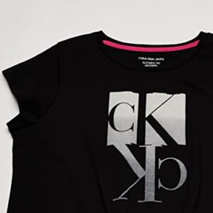 Calvin Klein Girls' Short Sleeve Tie Front Knot Graphic T-Shirt, Black Gradient, 8-10