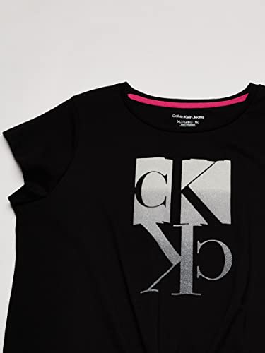 Calvin Klein Girls' Short Sleeve Tie Front Knot Graphic T-Shirt, Black Gradient, 8-10