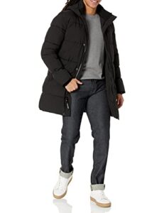 calvin klein men’s long stretch puffer jacket, ebony, large