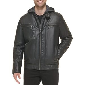 calvin klein men’s motorcycle jacket with removable hoodie, black, small