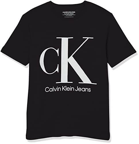 Calvin Klein Boys' Little Classic Logo Crew Neck Tee Shirt, Soft & Comfortable, Relaxed & Stylish Fit, Black Ck White, 6