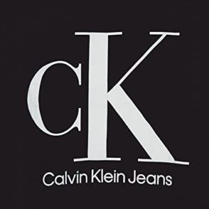 Calvin Klein Boys' Little Classic Logo Crew Neck Tee Shirt, Soft & Comfortable, Relaxed & Stylish Fit, Black Ck White, 6