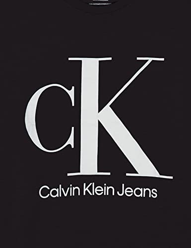 Calvin Klein Boys' Little Classic Logo Crew Neck Tee Shirt, Soft & Comfortable, Relaxed & Stylish Fit, Black Ck White, 6