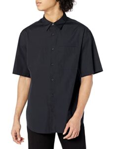 calvin klein men’s solid pocket button-down short sleeve easy shirt, black beauty, extra large
