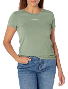 calvin klein women’s minimal logo short sleeve tee shirt, thyme, large