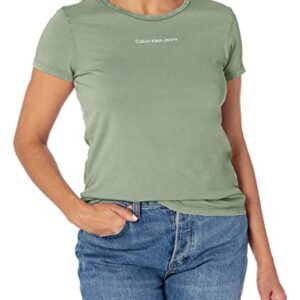 Calvin Klein Women's Minimal Logo Short Sleeve Tee Shirt, Thyme, Large