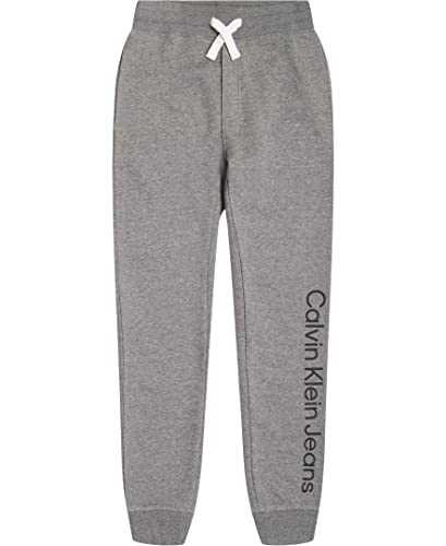 Calvin Klein Boys' Fleece Pull-on Jogger, Vertical Logo Grey Heather, 10-12