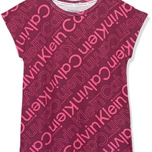 Calvin Klein Girls' Short Sleeve Relaxed-Fit Performance T-Shirt, Crew-Neck Neckline & Logo Detailing, Dark Purple, 12-14