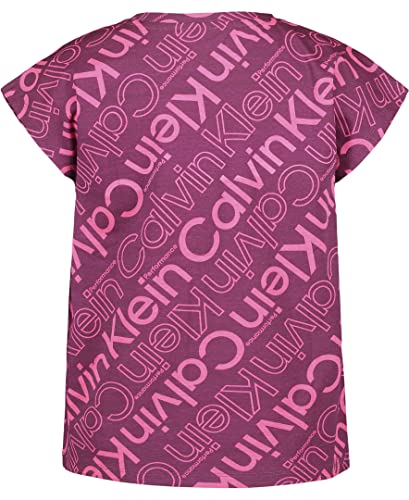 Calvin Klein Girls' Short Sleeve Relaxed-Fit Performance T-Shirt, Crew-Neck Neckline & Logo Detailing, Dark Purple, 12-14