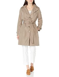 calvin klein women’s single breasted belted rain jacket with removable hood, owl, x-small
