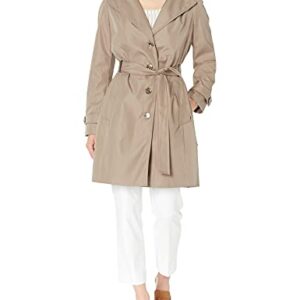 Calvin Klein Women's Single Breasted Belted Rain Jacket with Removable Hood, Owl, X-Small