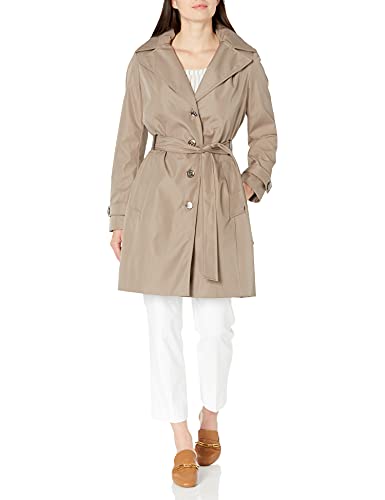 Calvin Klein Women's Single Breasted Belted Rain Jacket with Removable Hood, Owl, X-Small