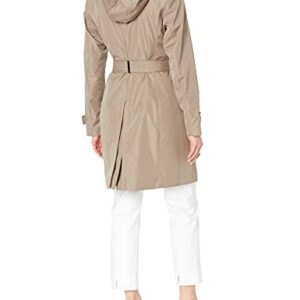 Calvin Klein Women's Single Breasted Belted Rain Jacket with Removable Hood, Owl, X-Small