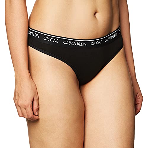 Calvin Klein Women's CK One Cotton Thong Panty, Black, Medium