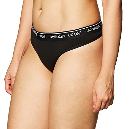 Calvin Klein Women's CK One Cotton Thong Panty, Black, Medium