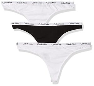 calvin klein women’s carousel logo cotton thong panty, black/white/white, m