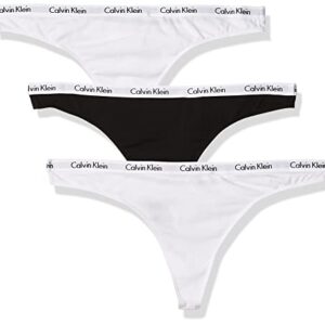 Calvin Klein Women's Carousel Logo Cotton Thong Panty, Black/White/White, M