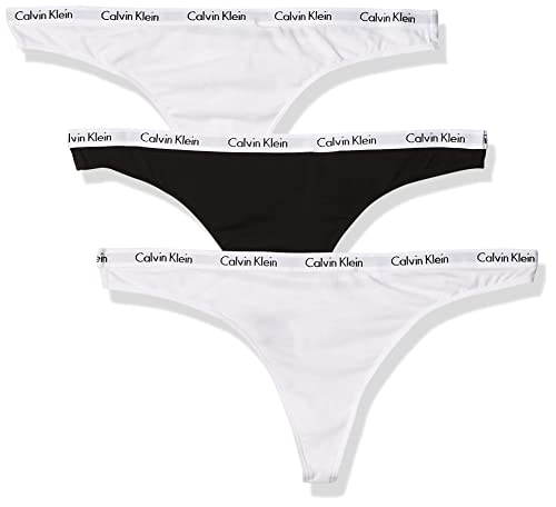 Calvin Klein Women's Carousel Logo Cotton Thong Panty, Black/White/White, M