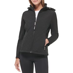 calvin klein women’s scuba sleeves detachable hood zip pocketsquilt, black, medium