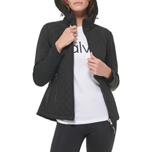 Calvin Klein Women's Scuba Sleeves Detachable Hood Zip PocketsQuilt, Black, Medium