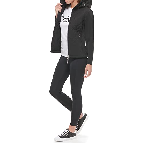 Calvin Klein Women's Scuba Sleeves Detachable Hood Zip PocketsQuilt, Black, Medium