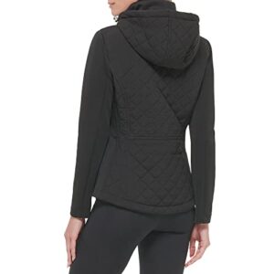 Calvin Klein Women's Scuba Sleeves Detachable Hood Zip PocketsQuilt, Black, Medium