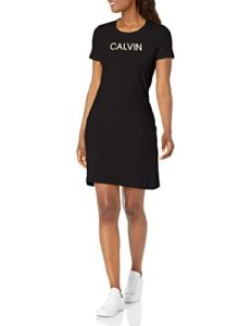 calvin klein women’s everyday short sleeve midi logo t-shirt dress, black, x-large