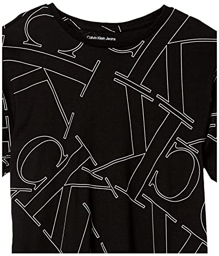 Calvin Klein Boys' Big Short Sleeve All Over Printed Crew Neck Tee Shirt, Shuffle Black 22, 10-12