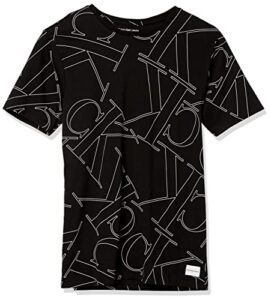 calvin klein boys’ big short sleeve all over printed crew neck tee shirt, shuffle black 22, 10-12