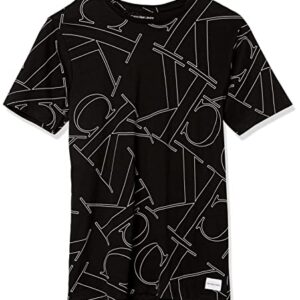 Calvin Klein Boys' Big Short Sleeve All Over Printed Crew Neck Tee Shirt, Shuffle Black 22, 10-12