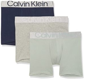 calvin klein men’s reconsidered steel cotton 3-pack boxer brief, cobalt sapphire, sage meadow, grey heather, medium